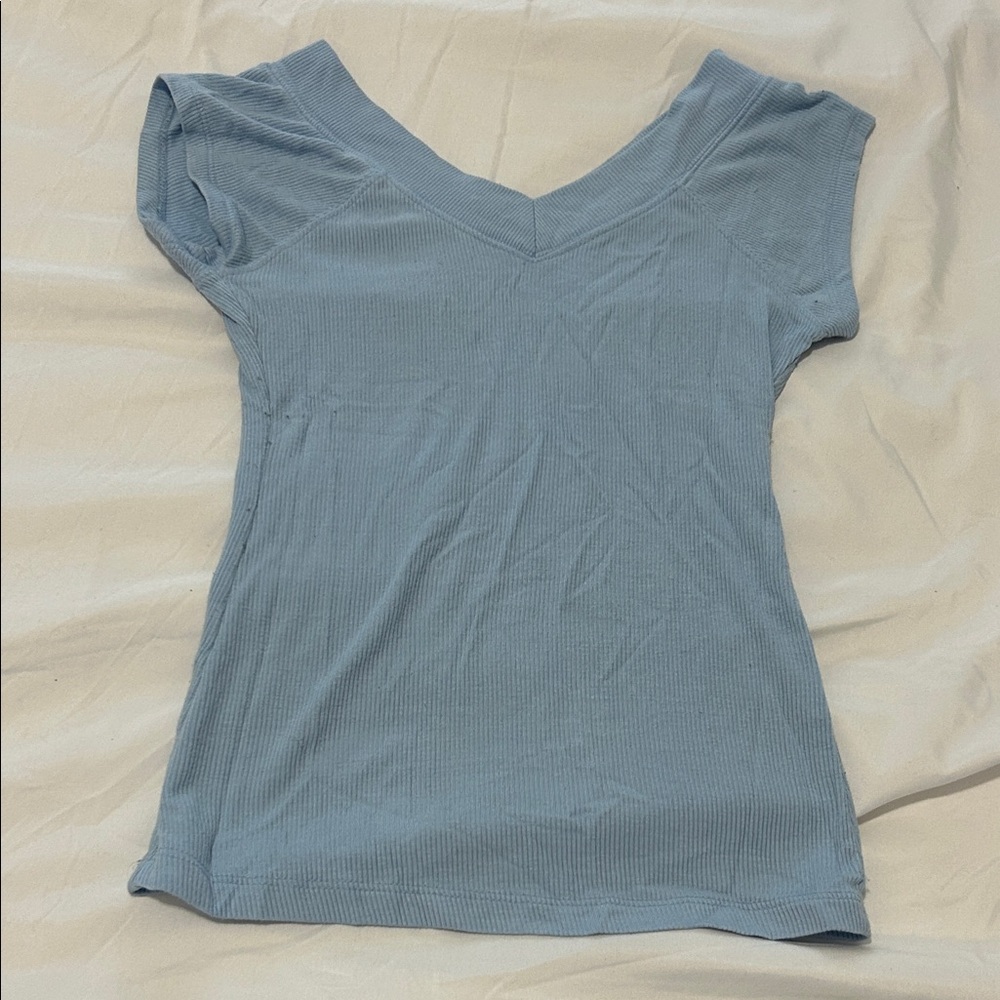 Urban Outfitters Sky Blue V-Neck Ribbed Tee